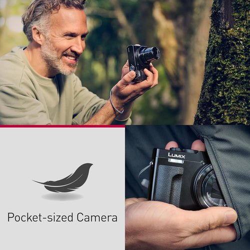 Appareil photo compact Panasonic LUMIX ZS99, adapté à les voyages, doté de zoom 30x, objectif 24-720 mm et vidéo/photo 4K. Parfait pour les voyages et les concerts. DC-ZS99