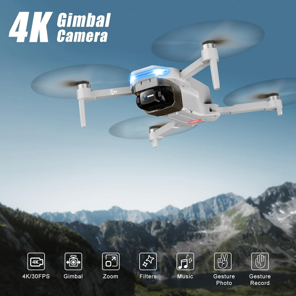 Drone Oddire doté de caméra pour adultes 4K, retour automatique GPS, vol par points de passage, vol orbital, suivi GPS, contrôle gestuel, drone pliable doté de moteur sans balais, poids plume de 249 g