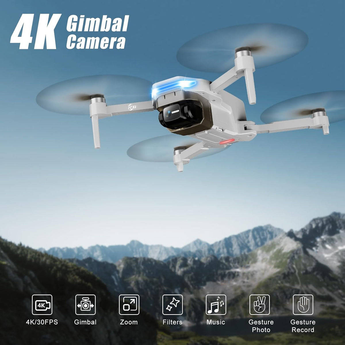 Drone Oddire doté de caméra pour adultes 4K, retour automatique GPS, vol par points de passage, vol orbital, suivi GPS, contrôle gestuel, drone pliable doté de moteur sans balais, poids plume de 249 g