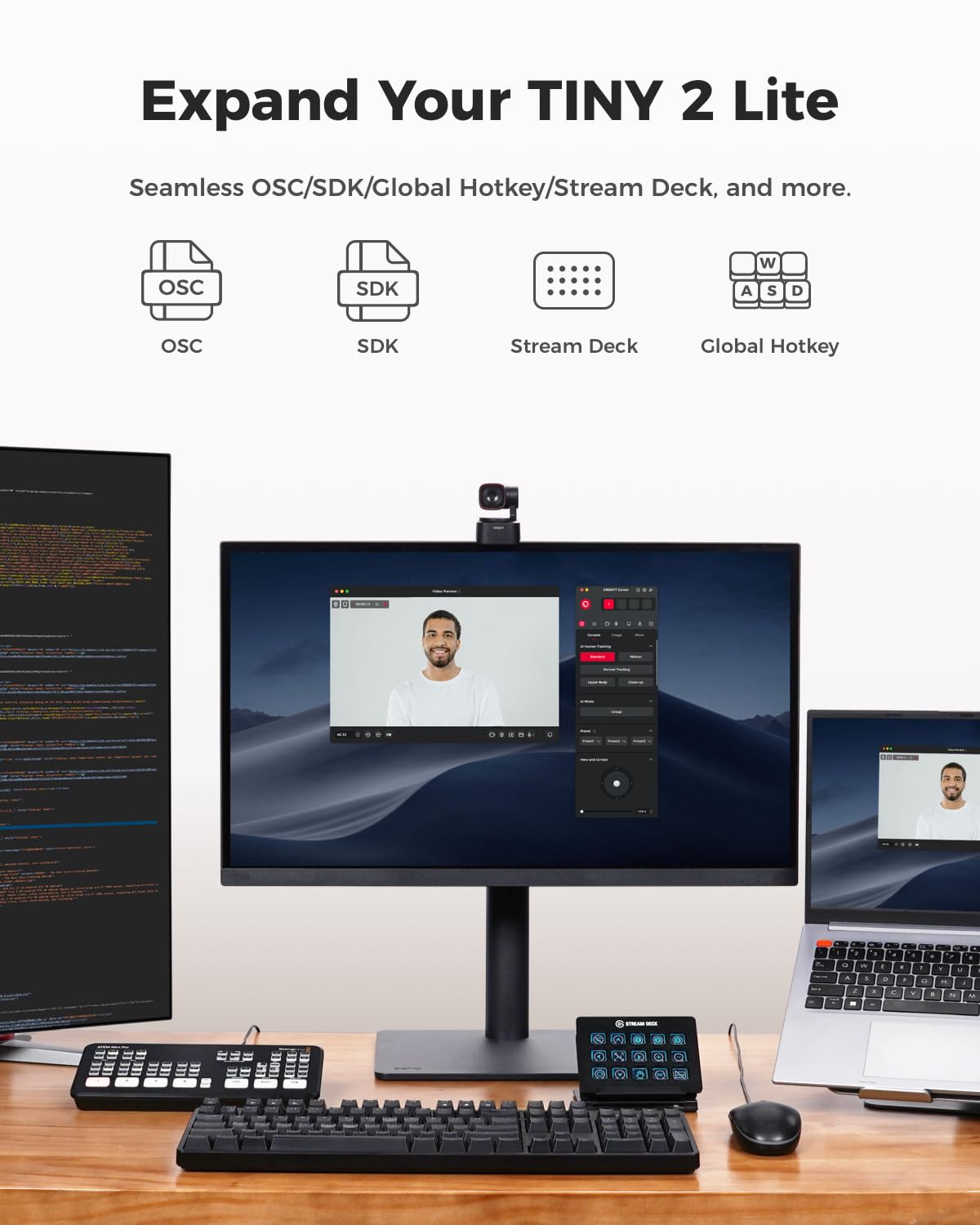 Webcam OBSBOT Tiny 2 Lite 4K - Suivi IA et contrôle gestuel – Présentation