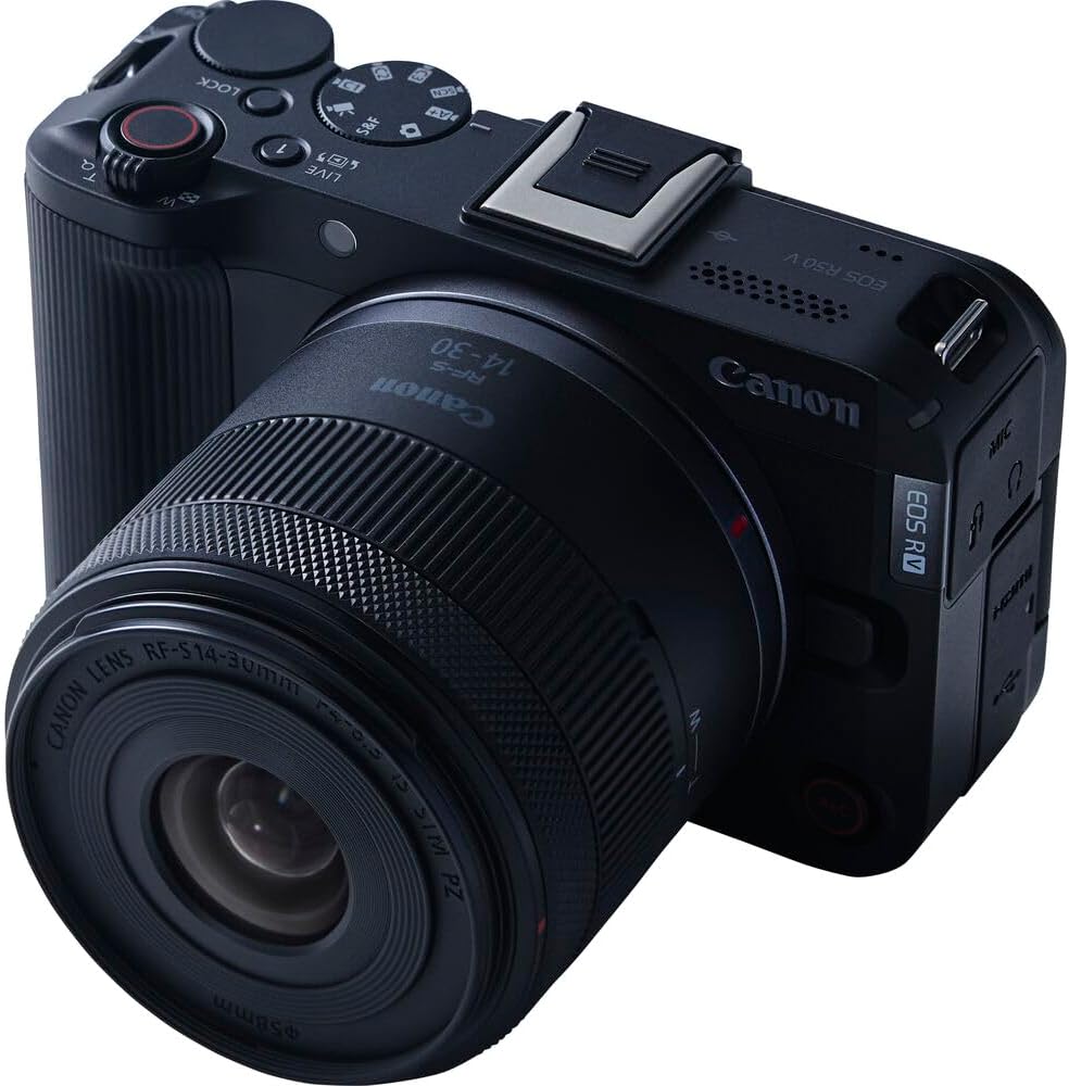 Appareil photo hybride Canon EOS R50 V avec objectif RF-S 14-30 mm f/4-6.3 | Vidéo 4K, autofocus Dual Pixel, écran orientable | Kit compact pour vlogs avec monture RF, sacoche et carte de stockage 64 Go