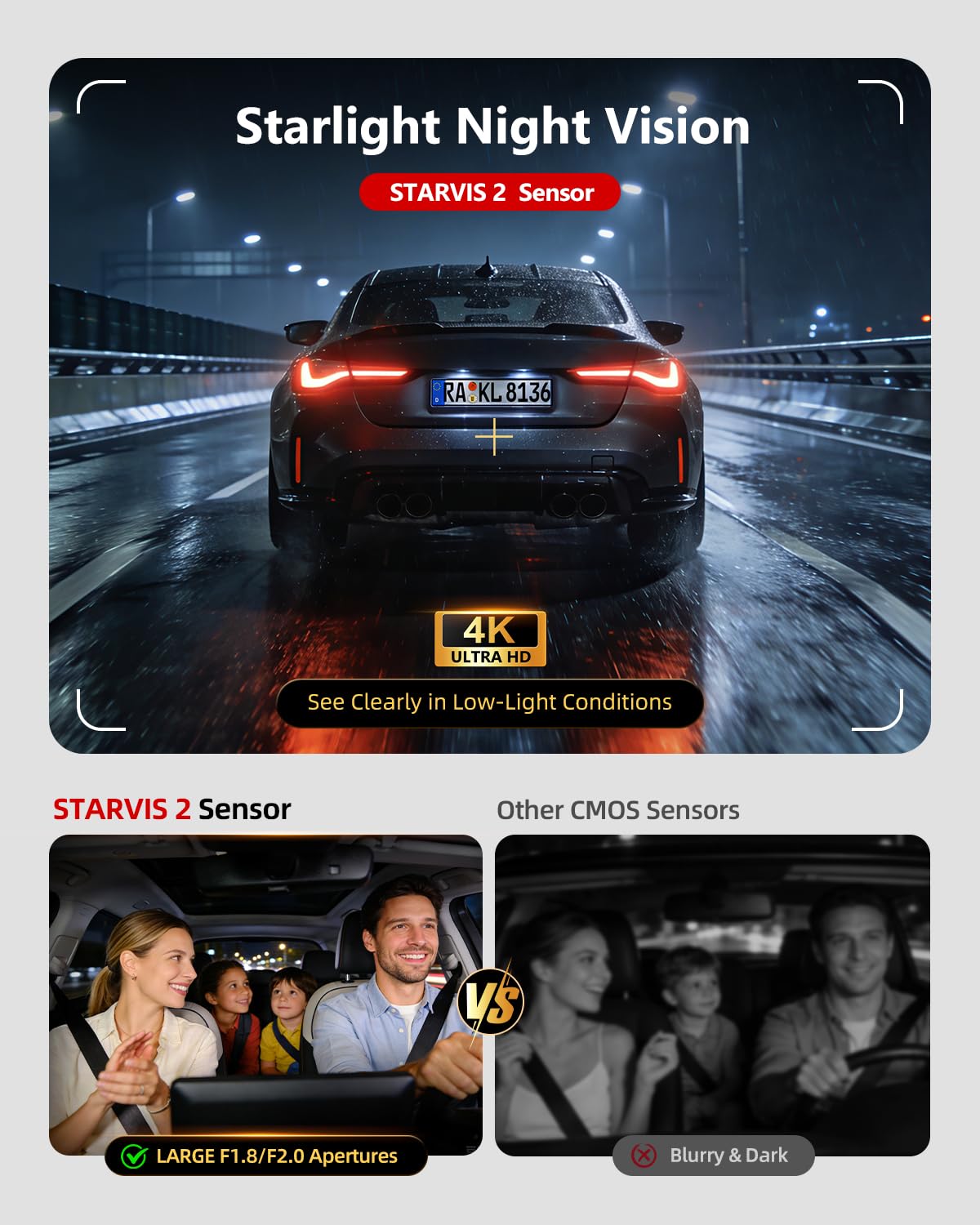 Caméra embarquée JZONES 3 canaux 4K avec vision nocturne HDR – Présentation