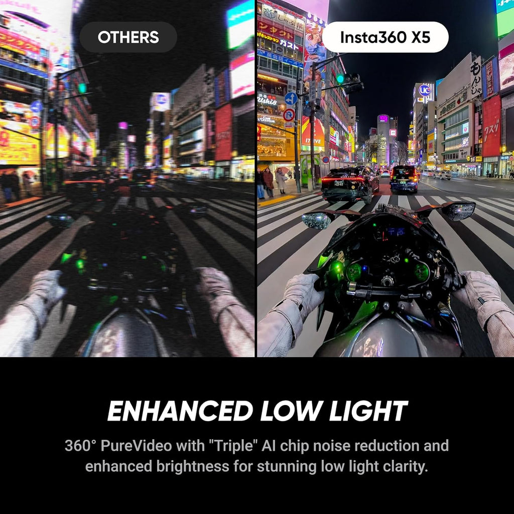 Insta360 X5 - Caméra d'action 360° 8K étanche, performante en basse lumière, effet perche à selfie invisible, objectif robuste et remplaçable, autonomie de 3 heures, stabilisation anti-vent intégrée, triple puce IA – Présentation