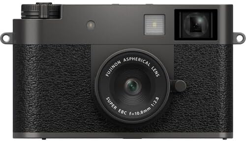 Appareil photo digital compact premium FUJIFILM X Half (argent anthracite) avec étui de transport, carte de stockage 64 Go, étui pour bouchon d'objectif, porte-cartes mémoire, dragonne et accessoires.