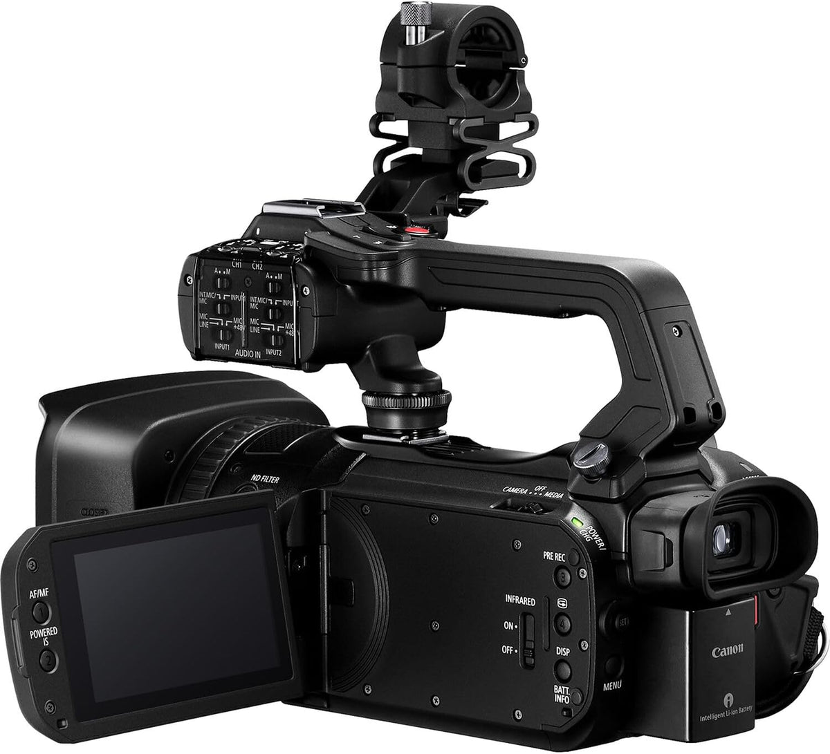 Caméscope professionnel Canon XA75 UHD 4K doté de zoom optique 15x, capteur CMOS 1 pouce, double sortie audio XLR, sorties SDI et HDMI, autofocus Dual Pixel, USB-C, streaming en direct et stabilisation 5 axes (inclus).