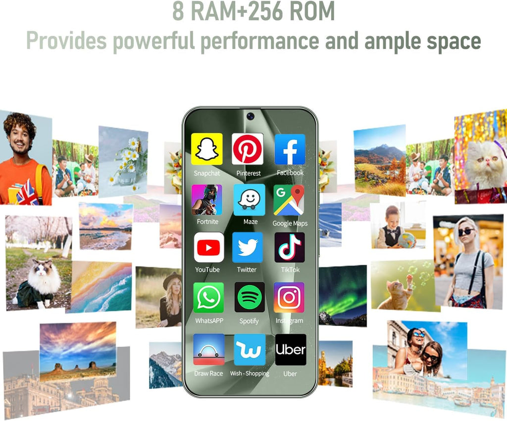 Téléphone portable Android I24 Ultra débloqué, 8 Go + 256 Go, écran HD 7 pouces, double caméra 108 MP + 48 MP, batterie extra large 6800 mAh, 5G, double SIM (vert titane) – Présentation