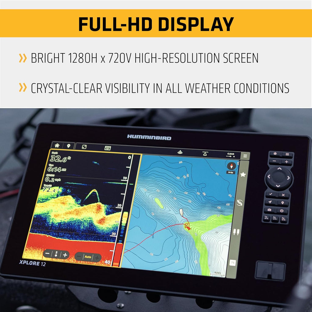 Sondeur de pêche GPS Humminbird XPLORE Series doté de imagerie latérale MEGA+ et affichage tactile HD