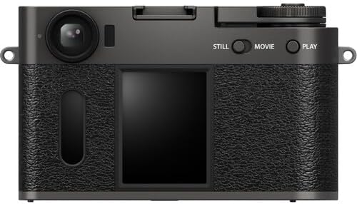 Appareil photo digital compact premium FUJIFILM X Half (argent anthracite) avec étui de transport, carte de stockage 64 Go, étui pour bouchon d'objectif, porte-cartes mémoire, dragonne et accessoires.