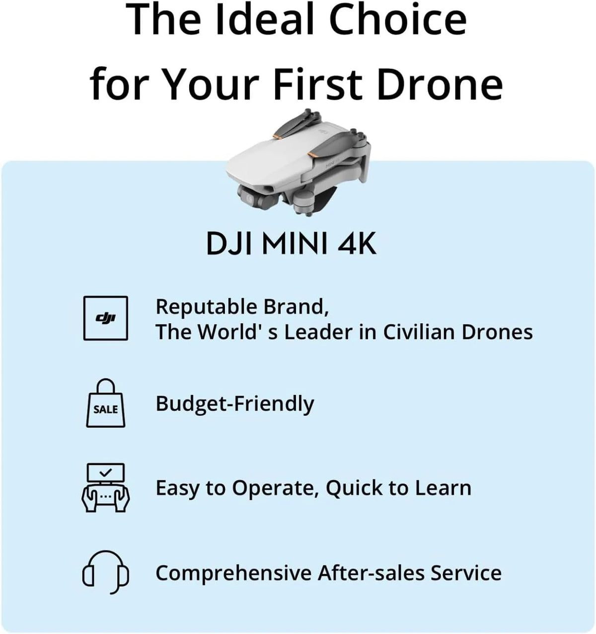 DJI Mini 4K, drone doté de caméra 4K UHD pour adultes, moins de 249 g, stabilisation sur nacelle 3 axes, transmission vidéo jusqu'à 10 km, retour automatique, résistance au vent, autonomie maximale de 31 minutes doté de une seule batterie
