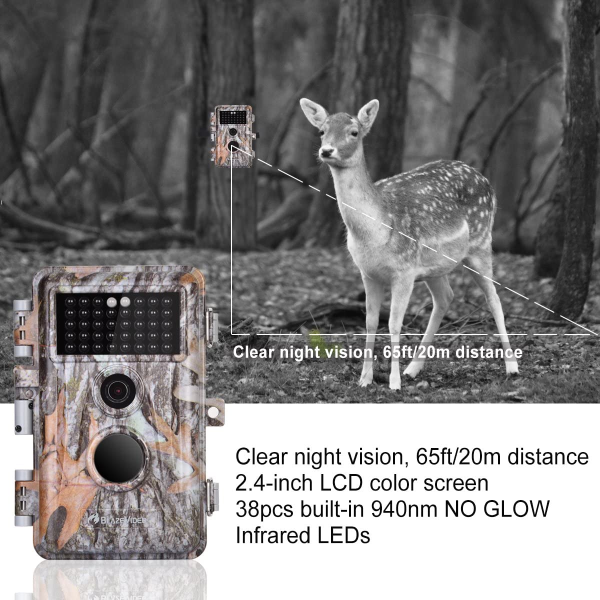 Lot de 5 caméras de chasse (cerfs et gibier) 16 MP, vidéo 1920 x 1080p, mode accéléré avec vision nocturne – Présentation