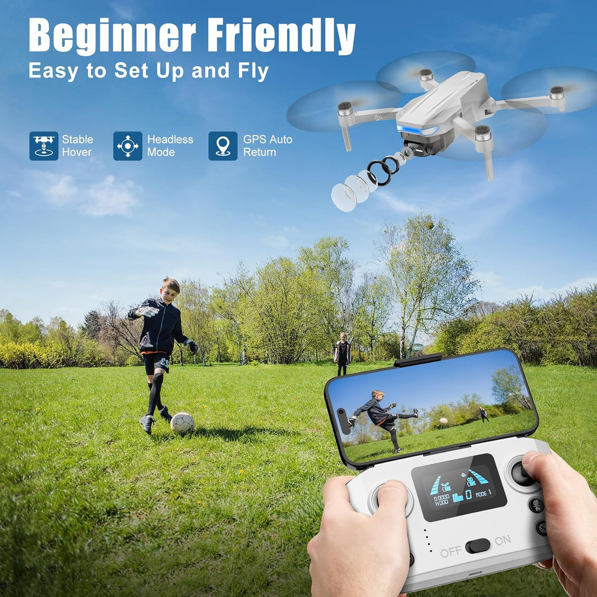 Drone Oddire doté de caméra pour adultes 4K, retour automatique GPS, vol par points de passage, vol orbital, suivi GPS, contrôle gestuel, drone pliable doté de moteur sans balais, poids plume de 249 g