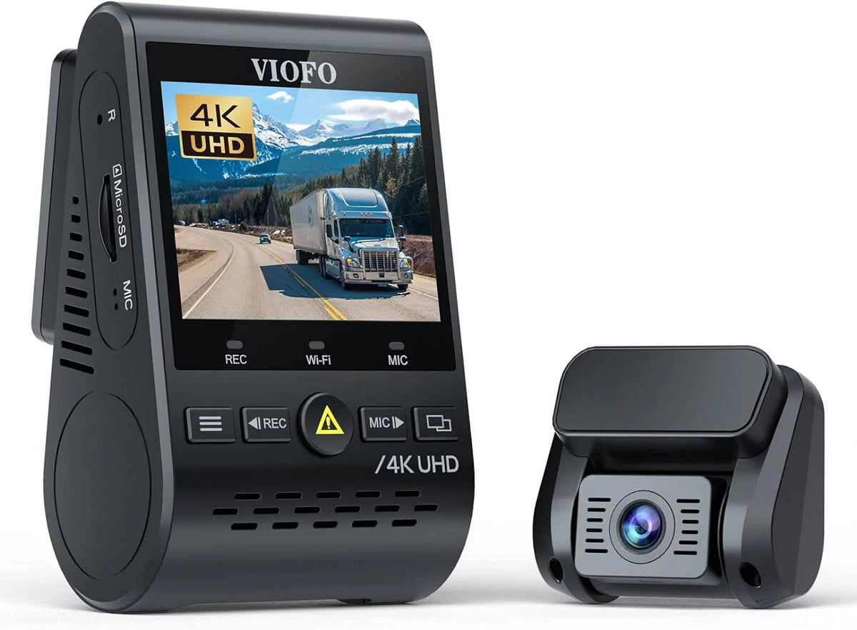 Caméra embarquée double 4K 129 Pro Duo : résolution Ultra HD 4K à l'avant et 1080p à l'arrière. Caméra WiFi doté de capteur 8 MP, GPS, mode parking doté de mémoire tampon, capteur G, détection de mouvement, WDR et enregistrement en boucle.