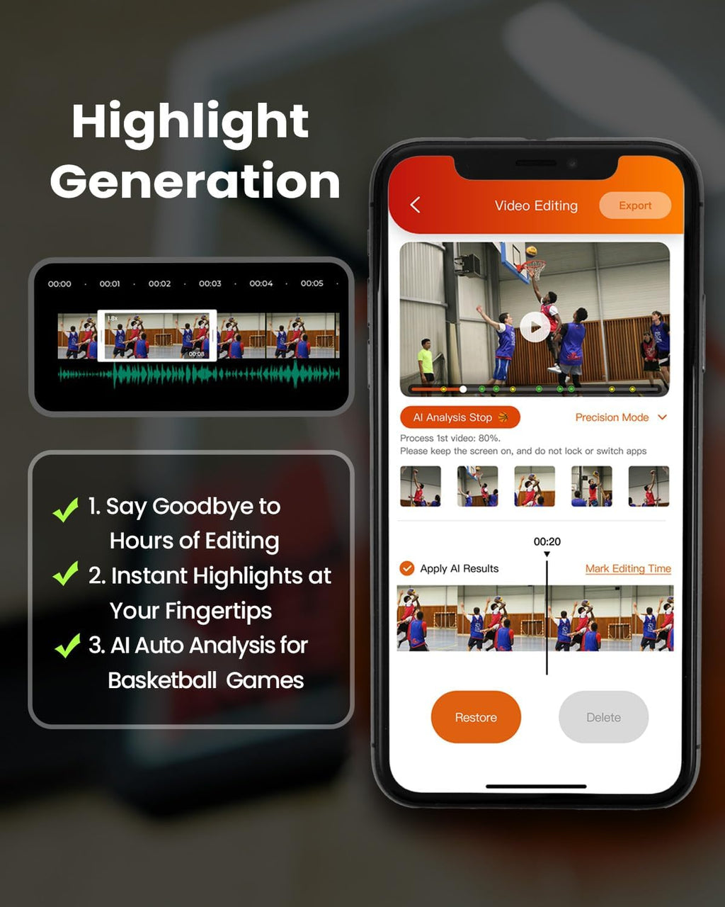 Caméra sportive sportive automatique XbotGo Chameleon AI - Caméra de suivi 4K 60 FPS pour le football et le basketball, adaptée à la streaming en direct des sports d'équipe. Sans abonnement. Compatible iOS et Android (Lava Graphite).
