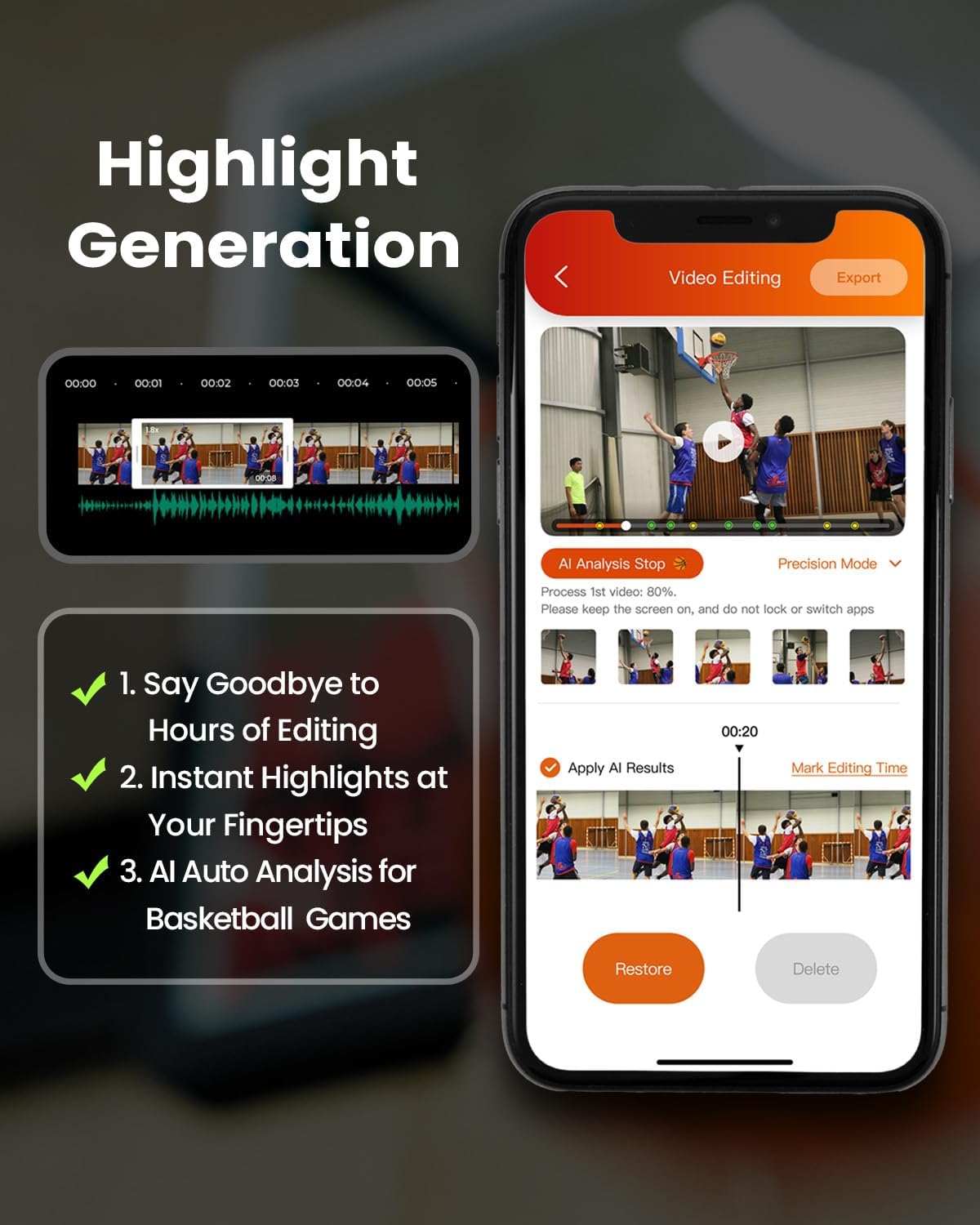 Caméra sportive sportive automatique XbotGo Chameleon AI - Caméra de suivi 4K 60 FPS pour le football et le basketball, adaptée à la streaming en direct des sports d'équipe. Sans abonnement. Compatible iOS et Android (Lava Graphite).