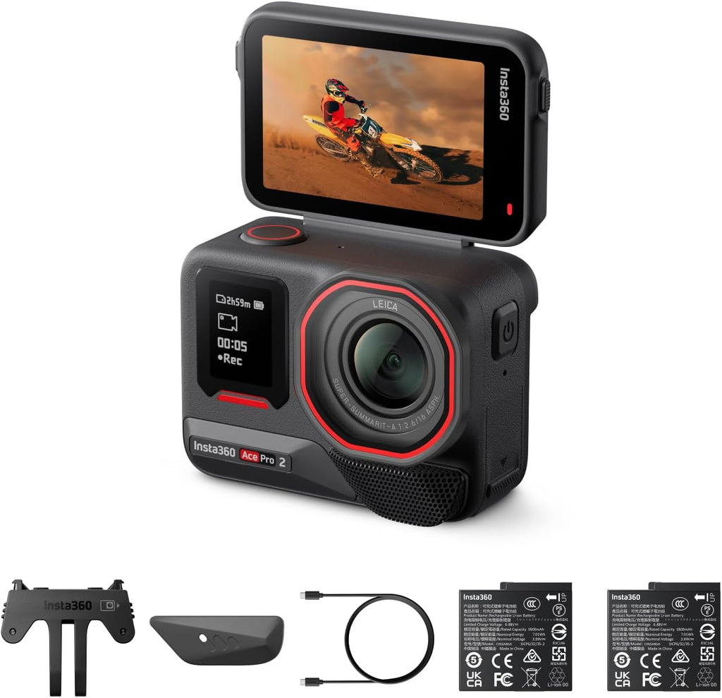 Kit double batterie Insta360 Ace Pro 2 - Caméra d'action étanche 8K, conçue en collaboration doté de Leica, capteur 1/1,3", double puce IA, performances exceptionnelles en basse lumière et audio de qualité supérieure.