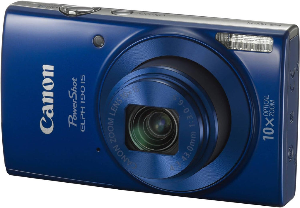 Appareil photo digital Canon PowerShot ELPH 190 (bleu) : compact, simple à prendre en main, doté de Wi-Fi et grossissement optique. Design portable adapté aux déplacements