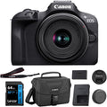 Appareil photo hybride Canon EOS R100 doté de objectif RF-S 18-45 mm F4.5-6.3 IS STM, capteur CMOS 24,1 mégapixels (APS-C), vidéo 4K, monture RF | Noir | Livré doté de carte de stockage 64 Go et sacoche (3 articles)