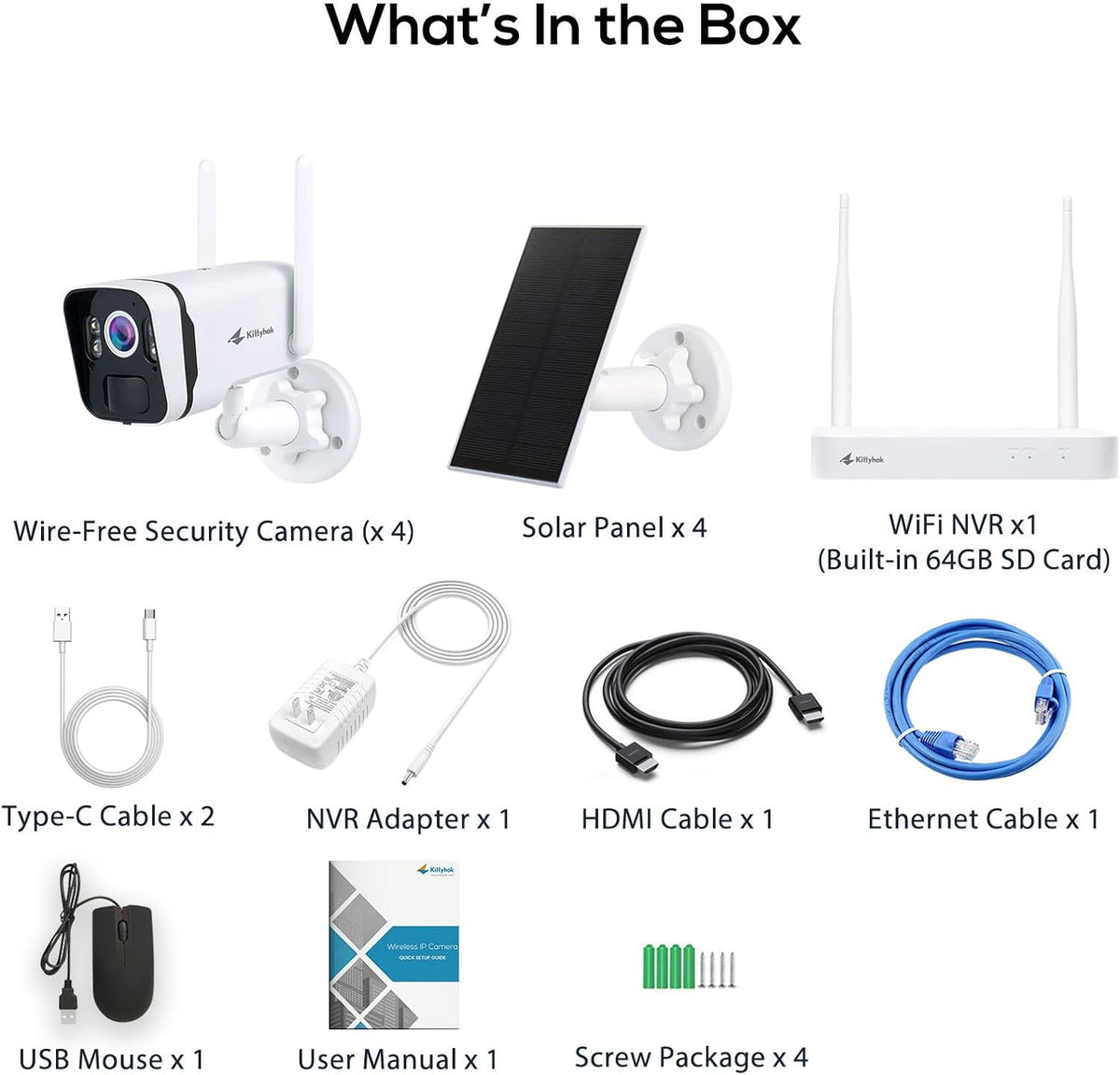 Système de caméras de sécurité solaires Kittyhok pour la maison : 4 caméras de sécurité solaires 2K Ultra, sans fil, extérieures, doté de projecteur et détection humaine intelligente, alimentation illimitée, NVR 10 canaux