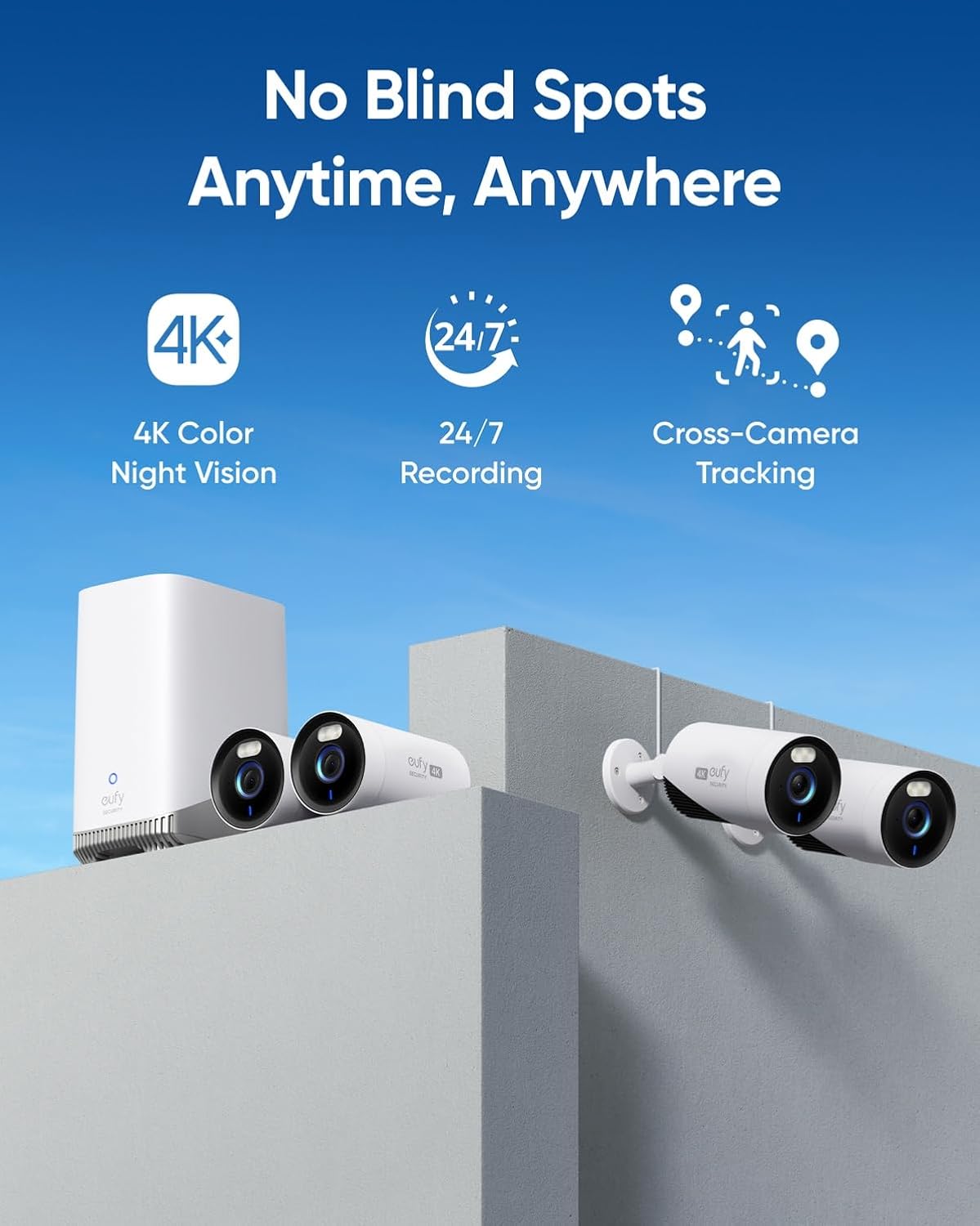 eufy Security eufyCam E330 (Professionnel) - Kit caméra de sécurité extérieure 4K, enregistrement 24h/24 et 7j/7, NVR Wi-Fi, reconnaissance faciale IA, 10 canaux, stockage local (Reconditionné) – Présentation
