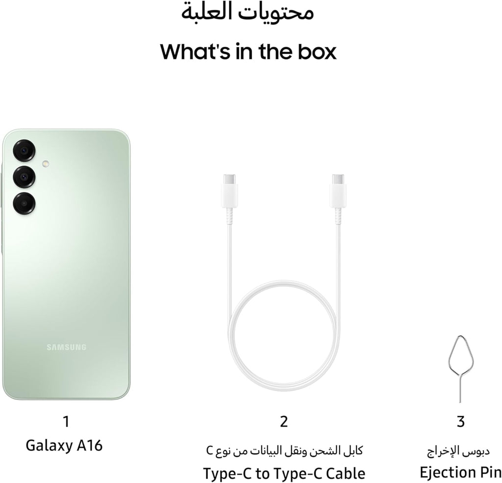 SAMSUNG Galaxy A16 4G LTE (128 Go + 4 Go) Modèle international SM-A165F/DS Débloqué d'usine 6,7 pouces Double SIM Double caméra 50 MP (Étui inclus) (Vert clair) – Présentation