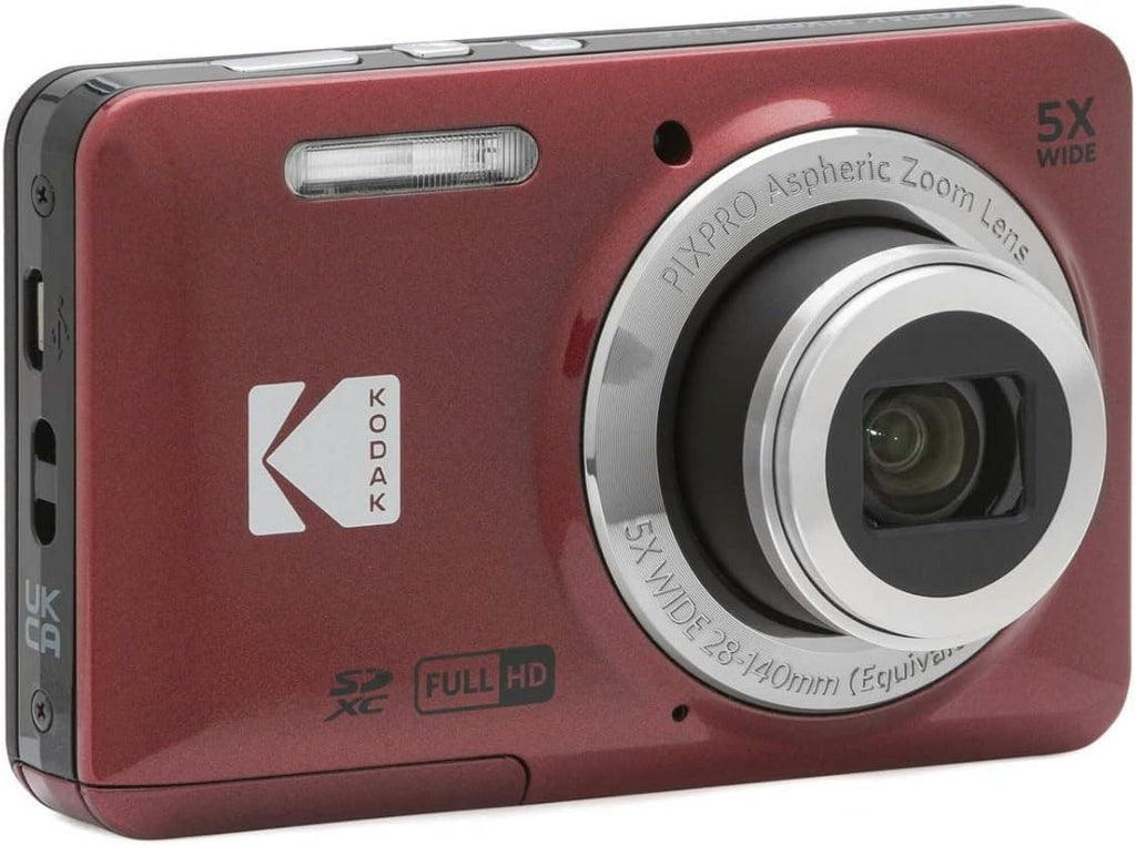 Appareil photo digital KODAK PIXPRO Friendly Zoom FZ55 (– Rouge) avec carte SD 32 Go, étui et chargeur de voyage (4 articles)