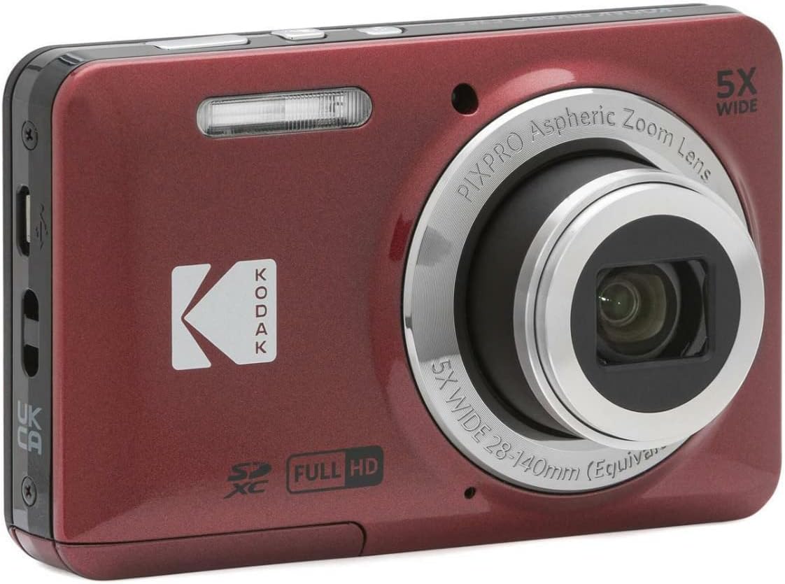 Appareil photo digital KODAK PIXPRO Friendly Zoom FZ55 (– Rouge) avec carte SD 32 Go, étui et chargeur de voyage (4 articles)