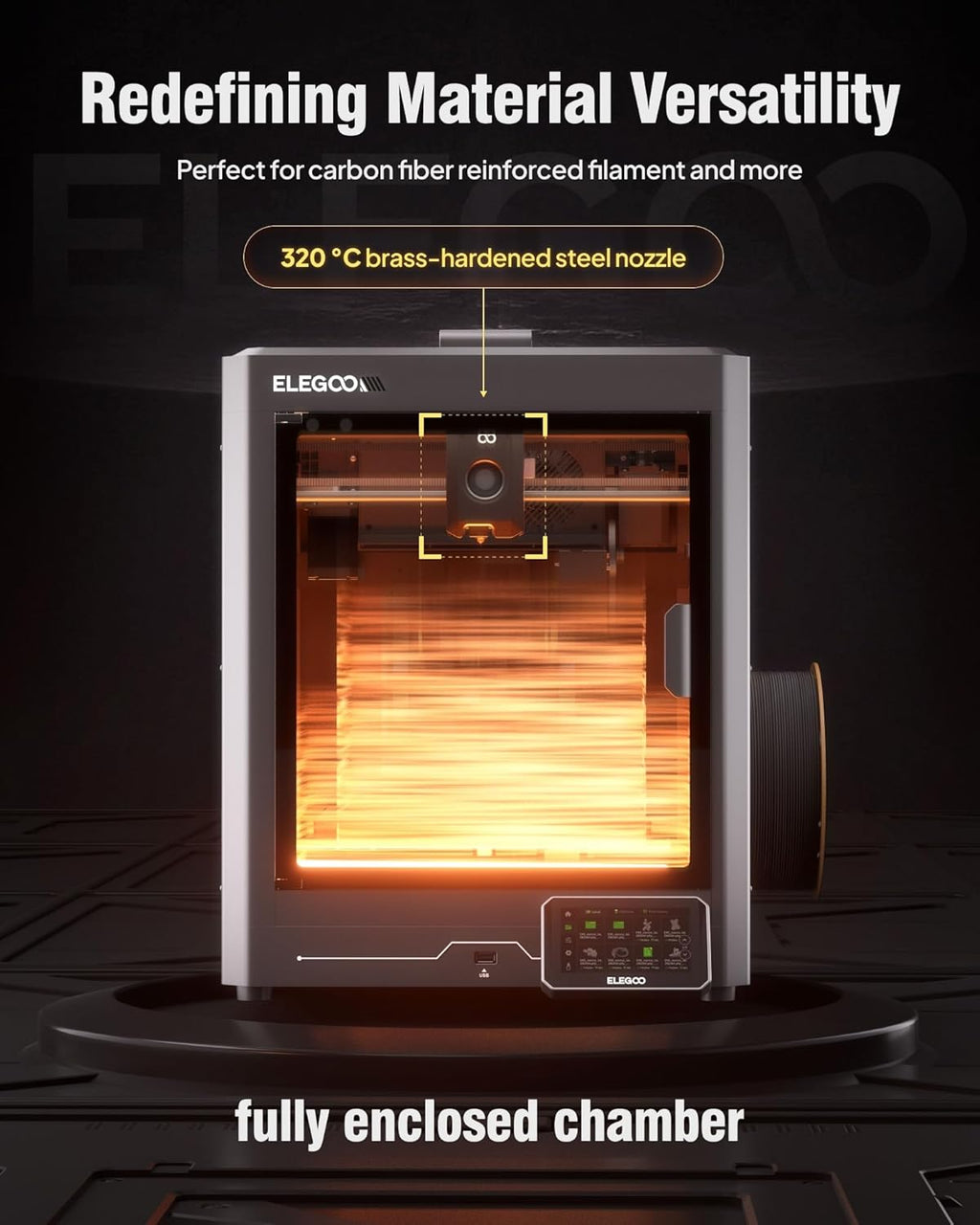 Imprimante 3D ELEGOO Centauri Carbon, impression haute vitesse CoreXY 500 mm/s avec auto-calibration, buse 320 °C et caméra intégrée, prête à imprimer dès la sortie de la boîte, volume d'impression 256 x 256 x 256 mm – Présentation