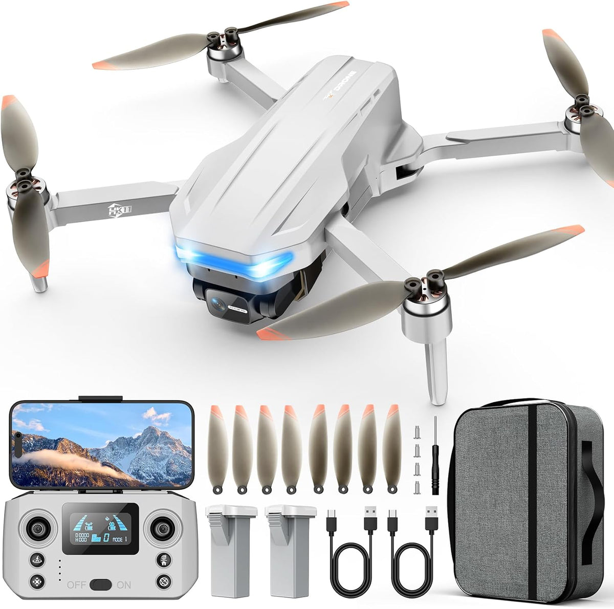 Drone Oddire doté de caméra pour adultes 4K, retour automatique GPS, vol par points de passage, vol orbital, suivi GPS, contrôle gestuel, drone pliable doté de moteur sans balais, poids plume de 249 g