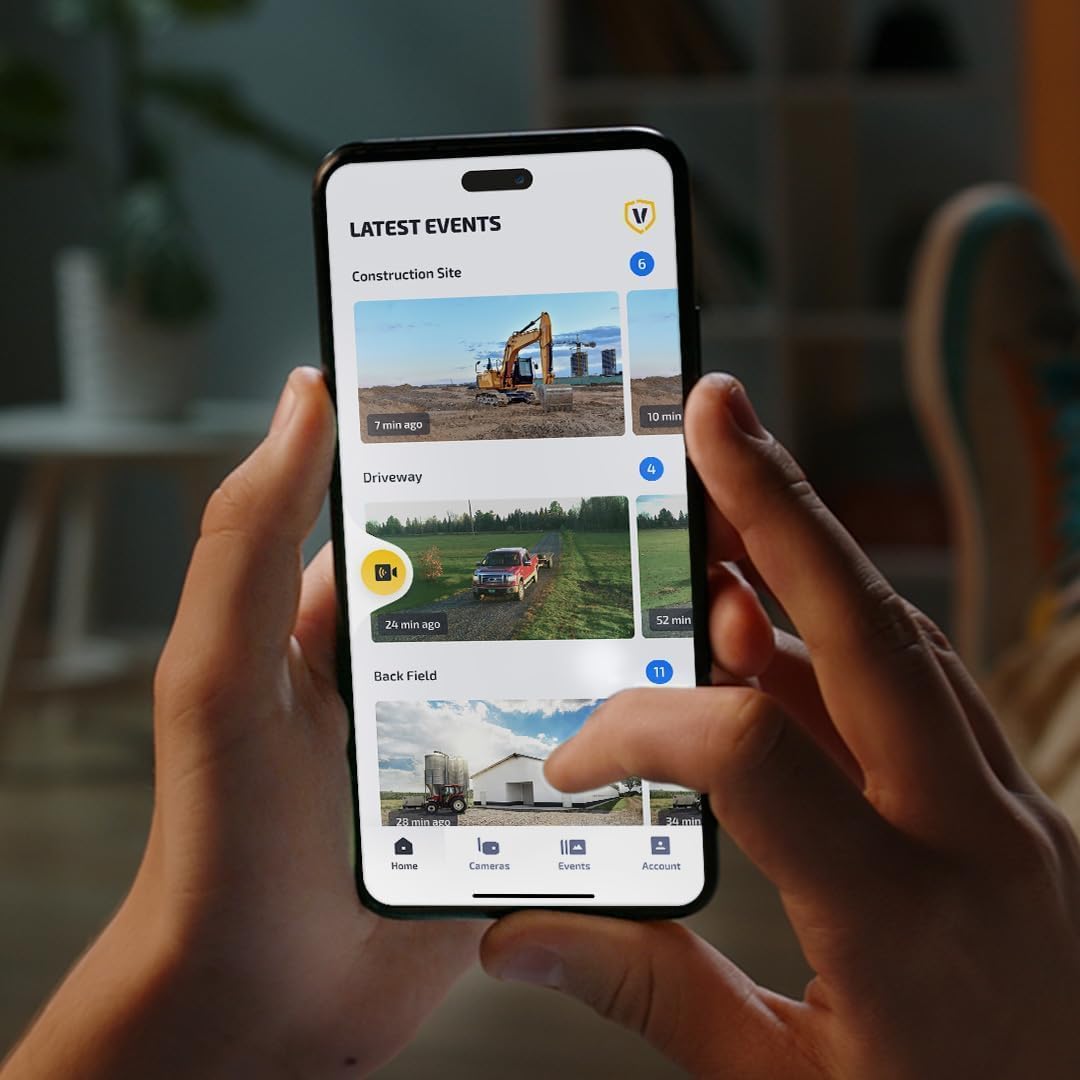 Caméra de surveillance extérieure Vosker V300 Ultimate Farmers Kit avec panneau solaire externe pour fermes, pâturages et serres, 4G LTE, - Noire, unité unique avec batterie