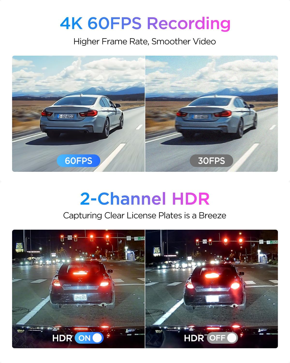Caméra embarquée VIOFO A329S 4K 60 ips, double caméra avant et arrière 4K+2K, mode parking écoénergétique, Wi-Fi 6, contrôle via application, double capteur STARVIS 2, compatible doté de SSD jusqu'à 4 To