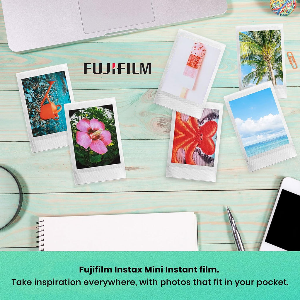 Appareil photo instantané Fujifilm Instax Mini EVO Hybrid marron | Kit de 2 films instantanés Instax Mini | Carte microSD 32 Go avec adaptateur | Étui marron pour appareil photo