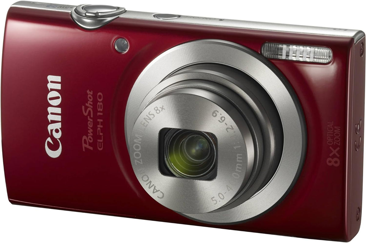 Appareil photo digital Canon PowerShot ELPH 180 (– Rouge) | Compact et facile à utiliser | Zoom optique | Commandes simples | Design léger idéal pour les voyages, la famille et la photographie au quotidien | Étui et carte de stockage 64 Go inclus