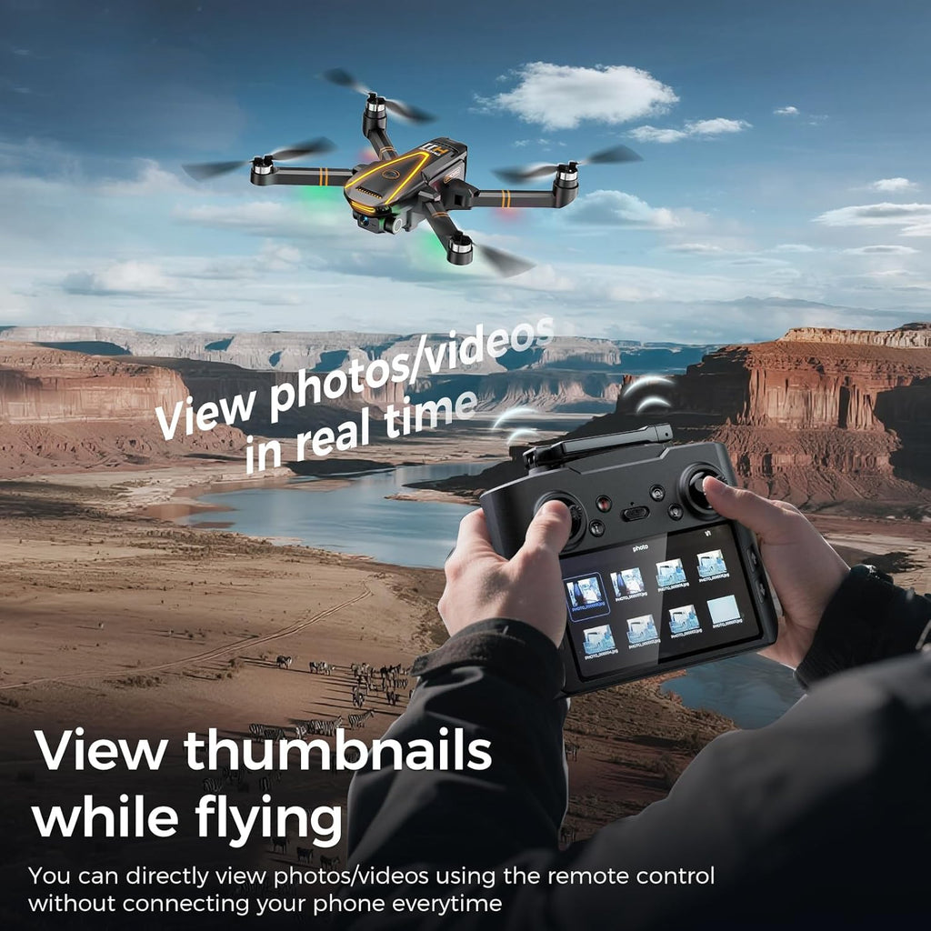 Drone GPS avec caméra 4K EIS pour toute la famille, drone radiocommandé avec écran HD 4,5 pouces sur la télécommande, retour automatique, 2 batteries pour 45 min de vol, transmission longue portée, modes vol circulaire et suivi