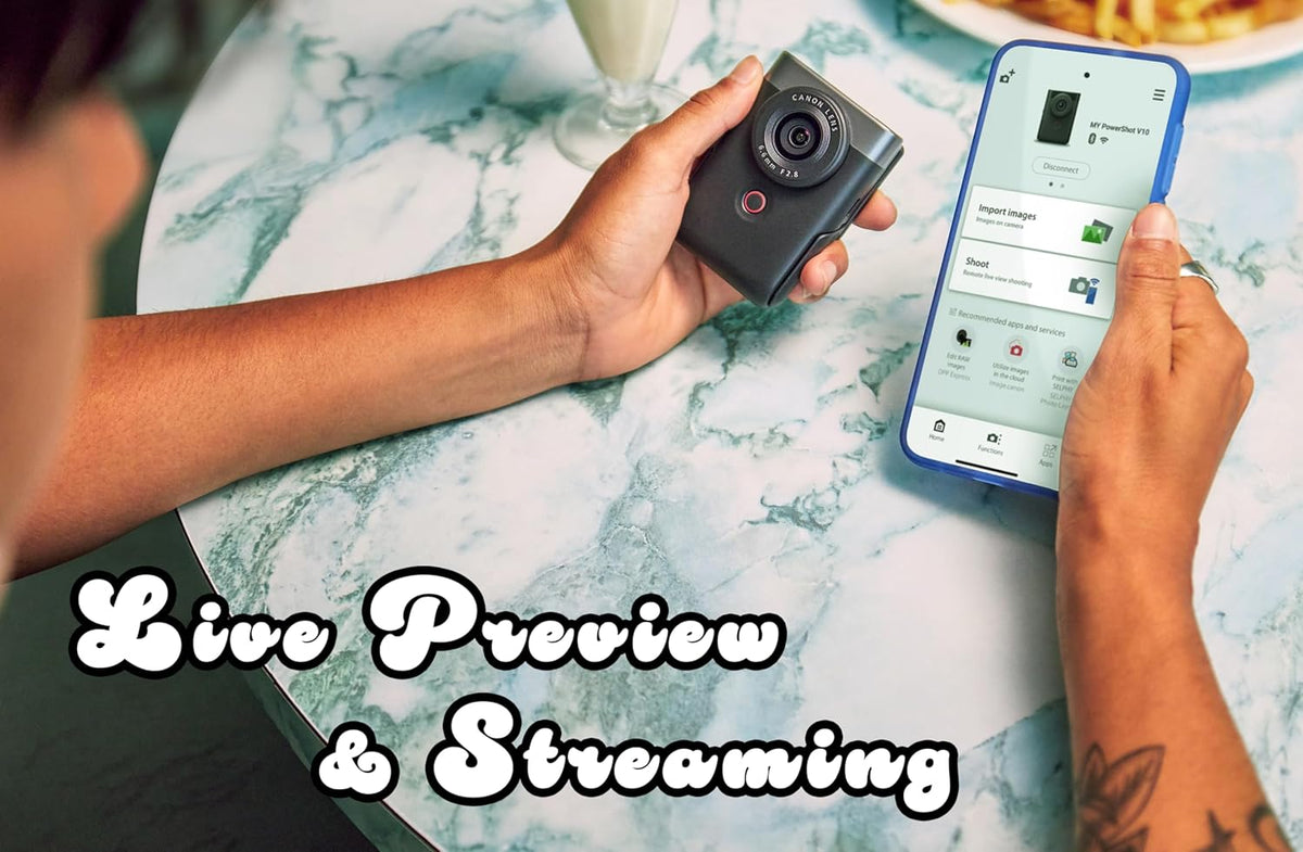 Canon PowerShot V10, appareil photo compact pour vlogging, capteur CMOS 1 pouce, streaming vidéo 4K, objectif zoom grand angle intégré, écran LCD orientable et micro stéréo, stabilisation d'image, studio de création dans votre poche, - Noir.