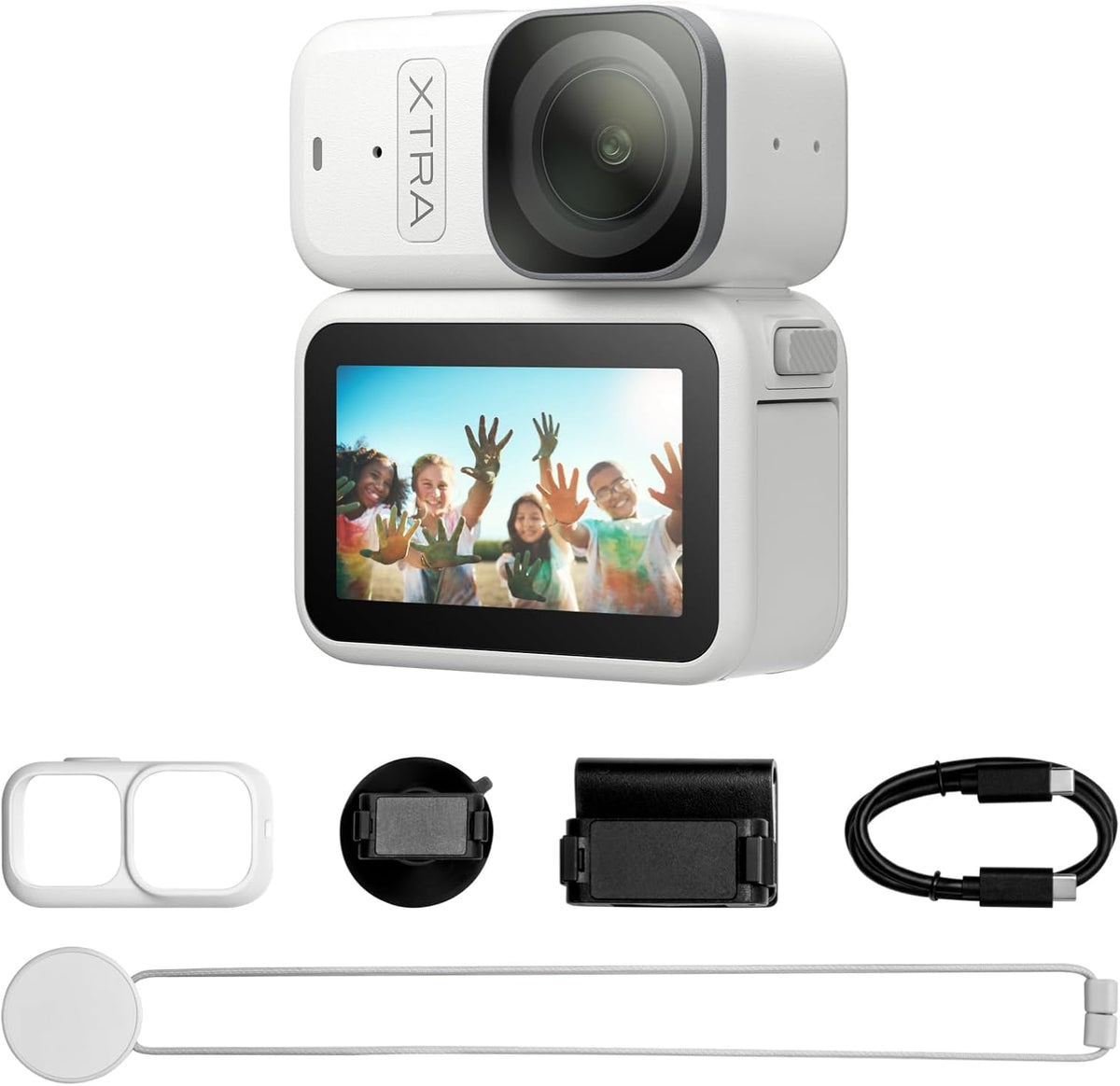 Caméra sportive portable 4K Xtra Atto (128 Go) : 54 g, légère et compacte, capteur 1/1,3″, vidéo 4K/60 ips, enregistrement jusqu'à 220 minutes, pré-enregistrement de 5 minutes, stabilisation intégrée, transfert rapide à 600 Mo/s