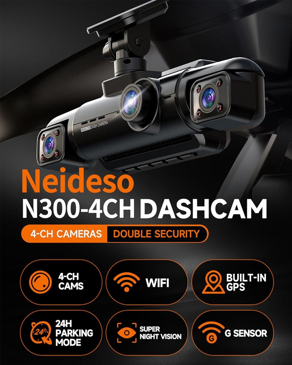 NEIDESO 360° Dash Cam FHD Caméra de voiture 4 canaux avec GPS – Présentation