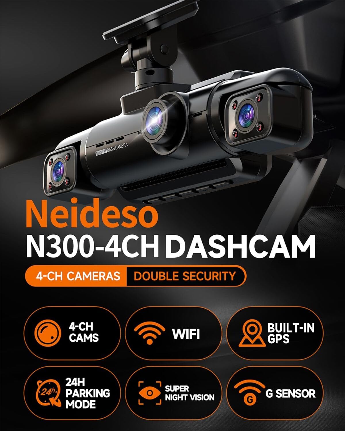 NEIDESO 360° Dash Cam FHD Caméra de voiture 4 canaux avec GPS – Présentation