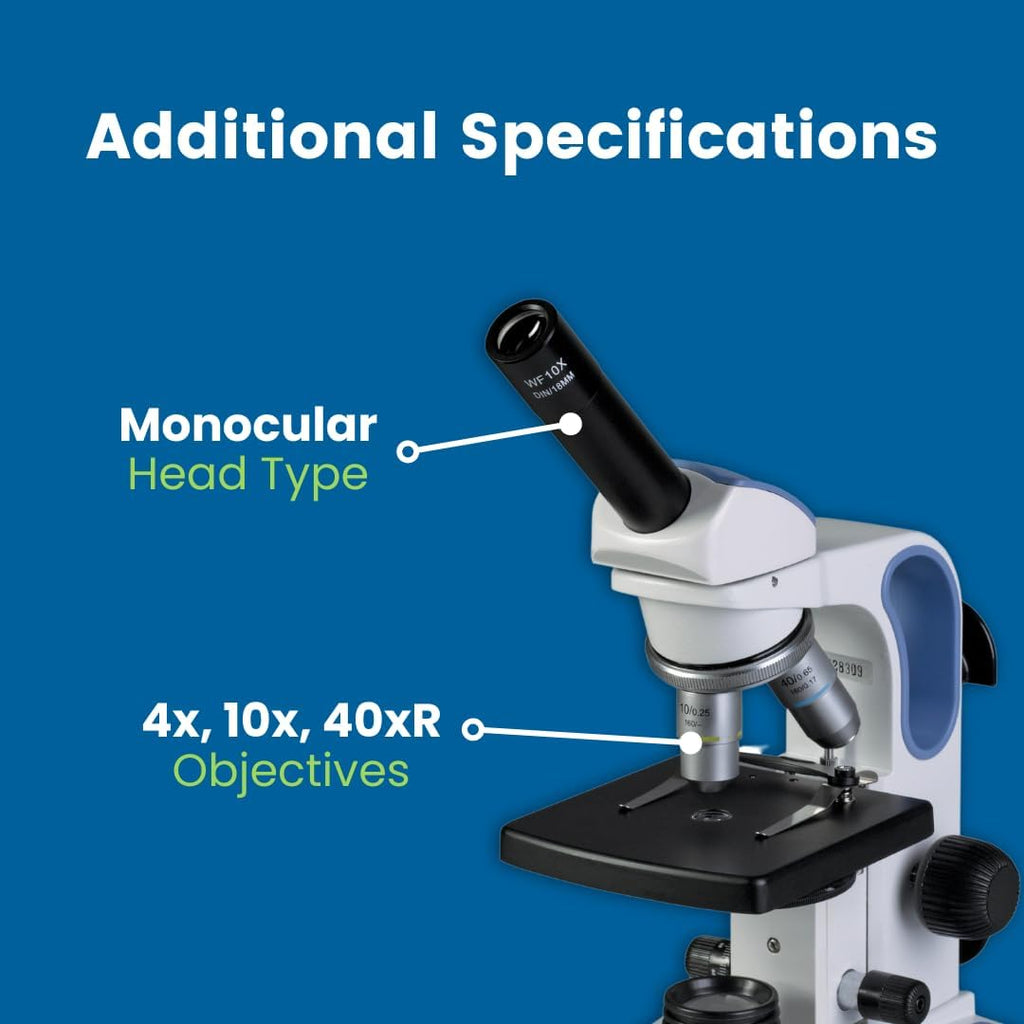 Microscope composé Accu-Scope EXM-150 - Tête monoculaire, grossissement 40-400x, diaphragme à disque, sans fil, éclairage LED - Microscope biologique résistant aux chocs, idéal pour les étudiants, les laboratoires scolaires et la maison…