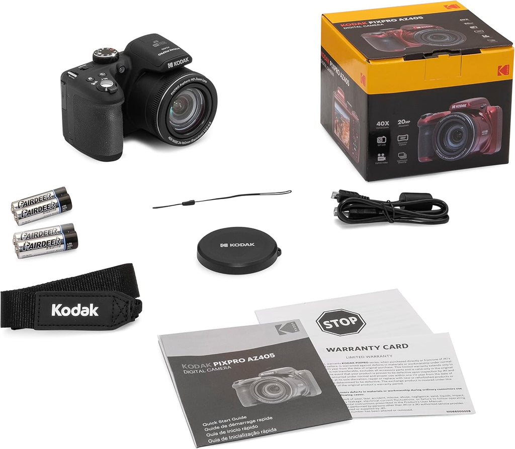 Appareil photo digital Kodak PIXPRO AZ405-BK 20 MP, zoom 40x, objectif à large champ 24 mm, stabilisation vidéo, vidéo Full HD 1080p, écran LCD 3 pouces, - Noir