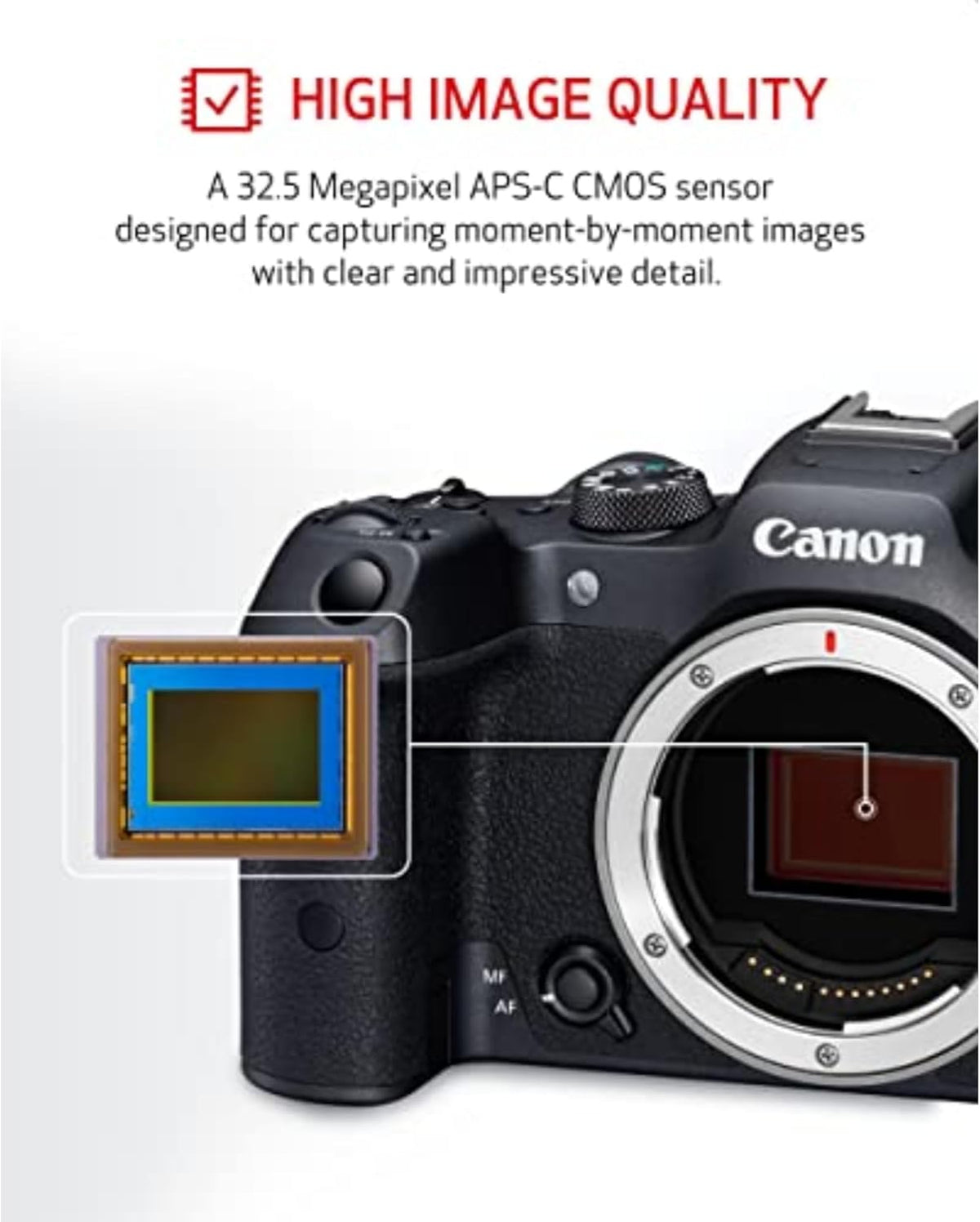 Appareil photo hybride Canon EOS R7 (boîtier nu) - Capteur CMOS APS-C 32,5 mégapixels - Vidéo 4K - Idéal pour les créateurs de contenu sportif et de vlogging - Noir – Présentation