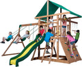 Portique de jeux en bois de cèdre Backyard Discovery Mount McKinley avec toboggan ondulé, plateforme de jeux, double mur d'escalade, échelle de corde, balançoire en toile d'araignée, balançoires à ceinture, télescope jouet, volant, bac à sable