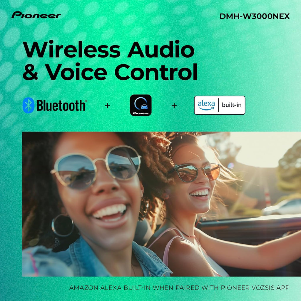 Autoradio multimédia numérique Pioneer DMH-W3000NEX 6,8" double DIN doté de Apple CarPlay et Android Auto sans fil, Bluetooth, compatible caméra de recul, affichage tactile et navigation intuitive.