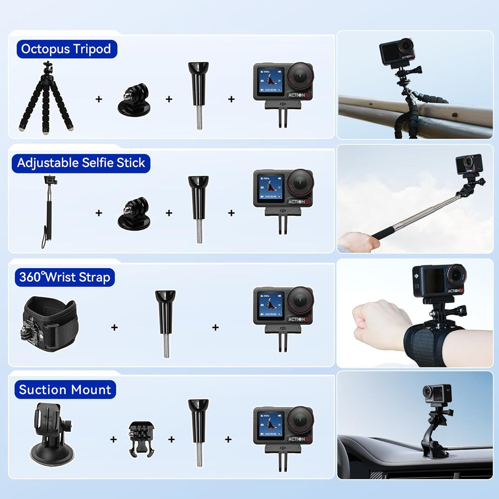 DJI Osmo Action 5 Pro - Kit Standard doté de kit de 58 accessoires + carte de stockage 64 Go - Caméra d'action étanche doté de capteur 1/1,3", vidéo 4K/120 ips, adaptée à le sport (1 batterie incluse)