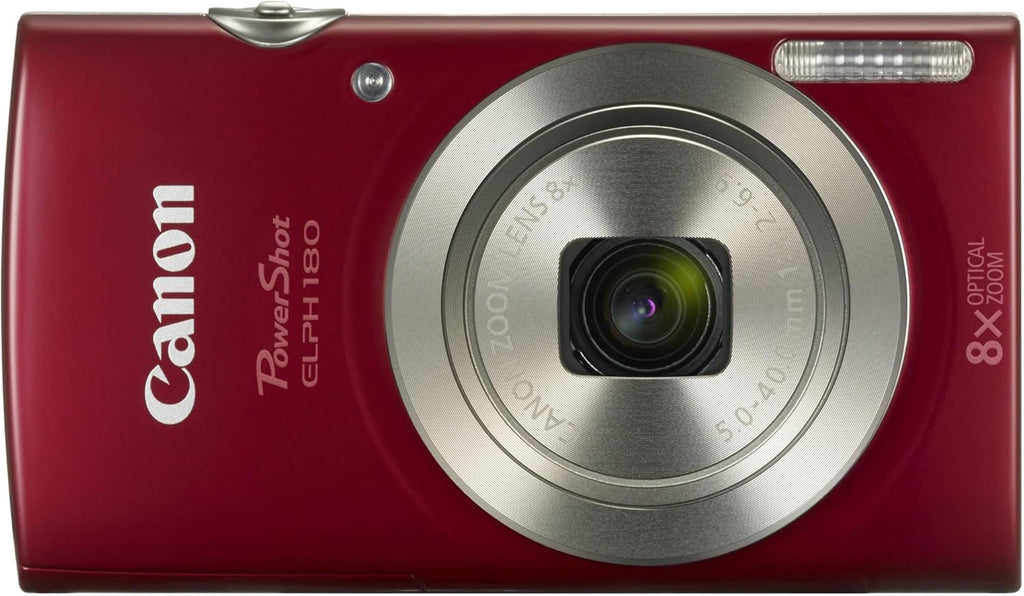 Appareil photo digital Canon PowerShot ELPH 180 (– Rouge) | Compact et facile à utiliser | Zoom optique | Commandes simples | Design léger idéal pour les voyages, la famille et la photographie au quotidien | Étui et carte de stockage 64 Go inclus