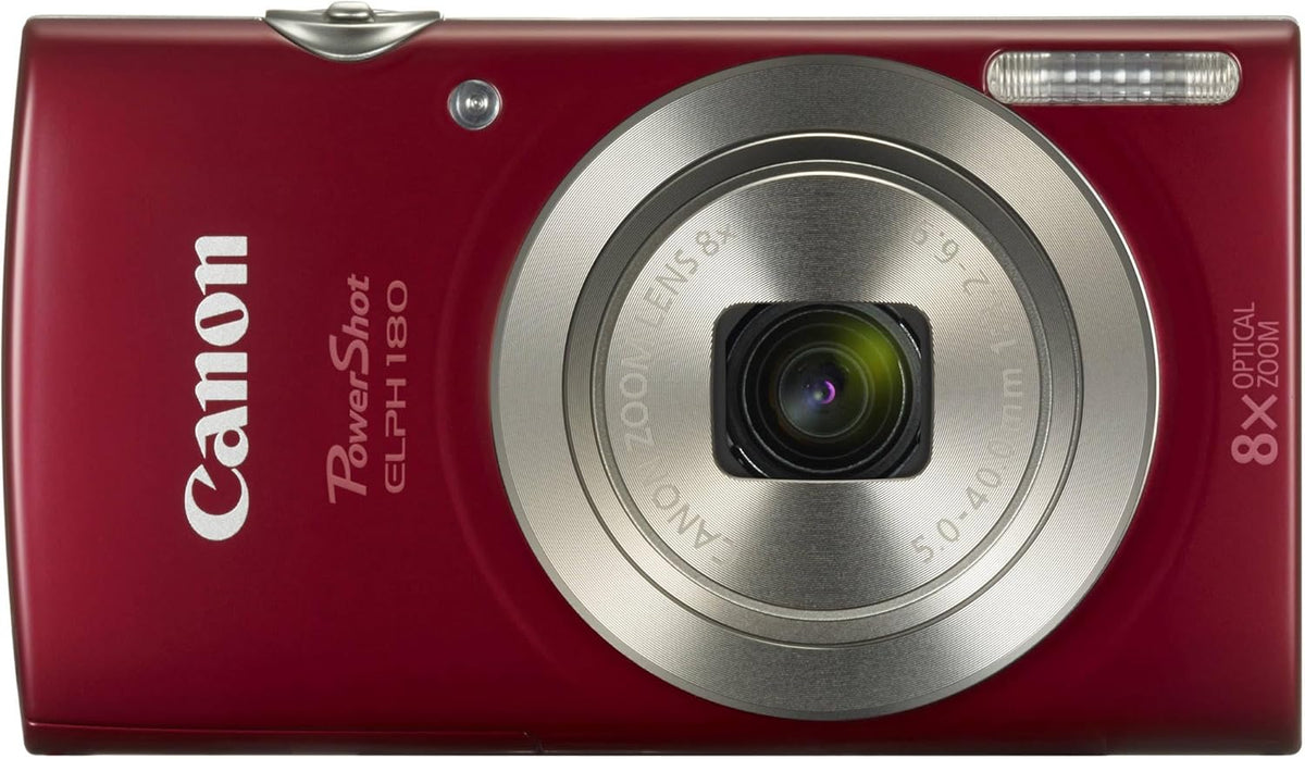 Appareil photo digital Canon PowerShot ELPH 180 (– Rouge) | Compact et facile à utiliser | Zoom optique | Commandes simples | Design léger idéal pour les voyages, la famille et la photographie au quotidien | Étui et carte de stockage 64 Go inclus