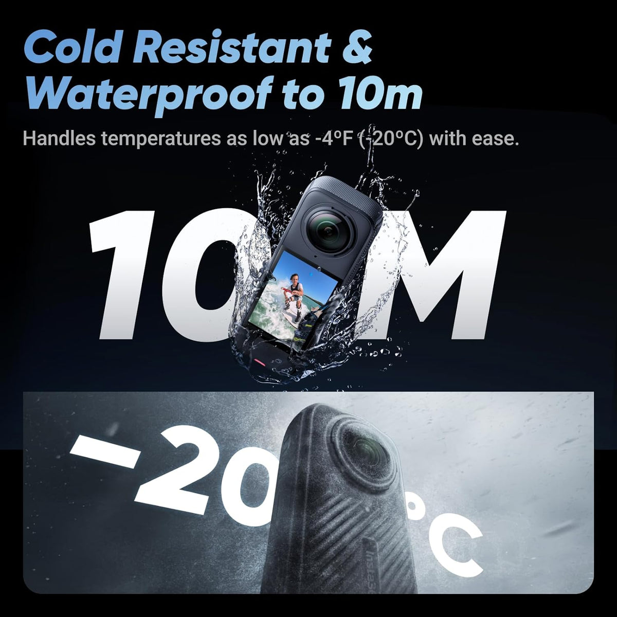 Pack Insta360 X4 Standard - Caméra sportive 360° 8K résistant à l’eau, vidéo grand angle 4K, effet perche à selfie invisible, protections d'objectif amovibles, autonomie de 135 min, montage IA, stabilisation