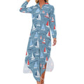 Robe-chemise fantaisie pour femme Ocean Boats, manches longues, fendue, fermeture boutonnée