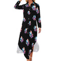 Robe-chemise fantaisie à cristaux colorés pour femme, boutonnée, manches longues, fendue, maxi