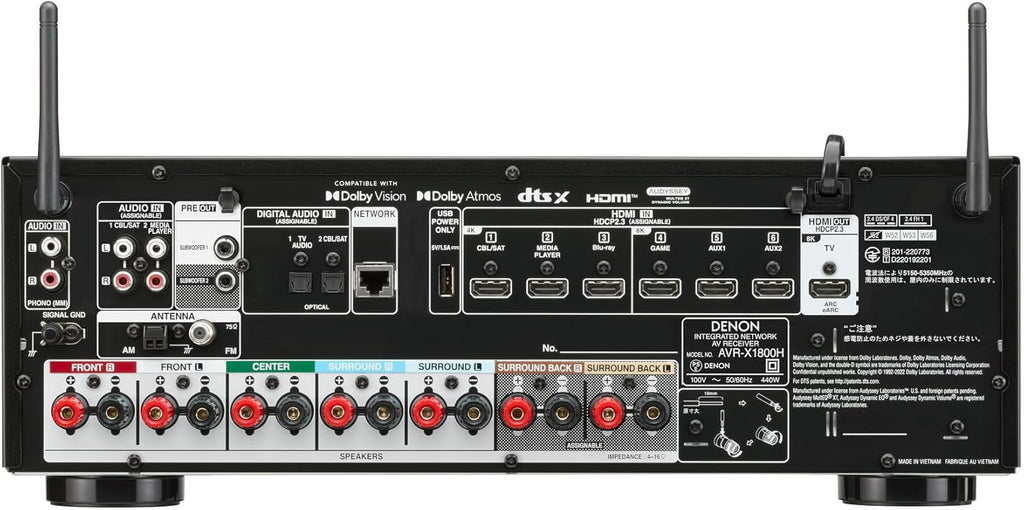 Amplificateur stéréo AV 7.2 canaux Denon AVR-X1800H - 80 W/canal, diffusion sans fil via HEOS WiFi et Bluetooth intégrés, compatible Dolby Vision, HDR10+, HDR dynamique et systèmes domotiques – Présentation
