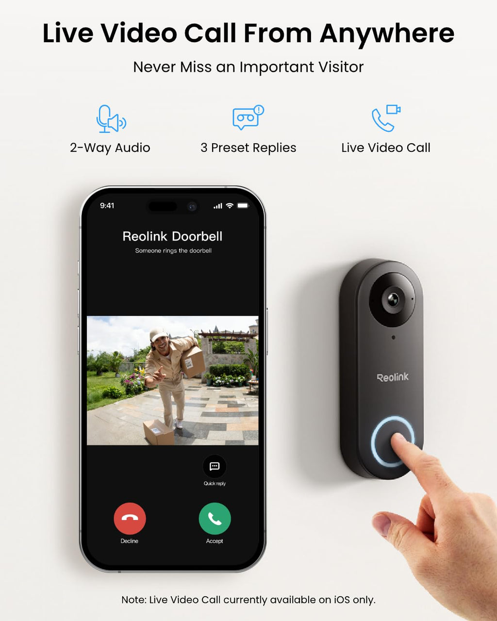 Sonnette vidéo REOLINK doté de caméra WiFi - Sécurité extérieure 2K